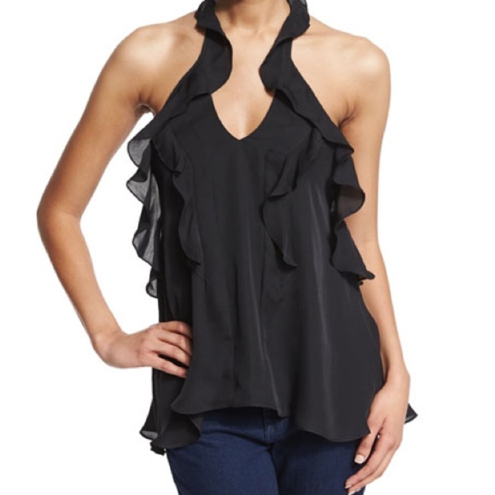 L'Agence
Gabriel Silk Ruffle-Trim Halter Top, Black